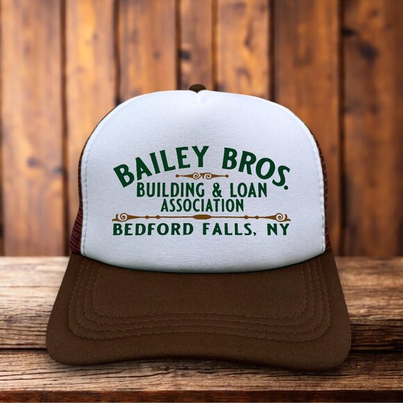 Snap-Back Other - It's A Wonderful Life Bailey Bros Mens Trucker Hat Brown Bedford Falls NY Cap